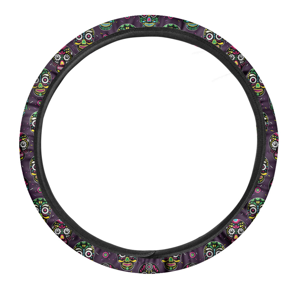 Day Of The Dead Sugar Skull Print Car Steering Wheel Cover