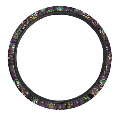 Day Of The Dead Sugar Skull Print Car Steering Wheel Cover