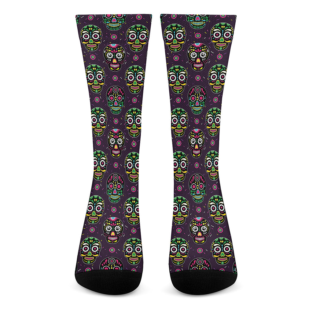 Day Of The Dead Sugar Skull Print Crew Socks