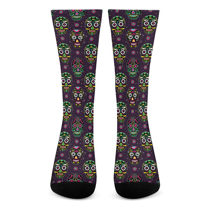 Day Of The Dead Sugar Skull Print Crew Socks