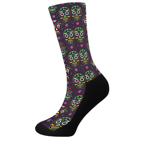 Day Of The Dead Sugar Skull Print Crew Socks