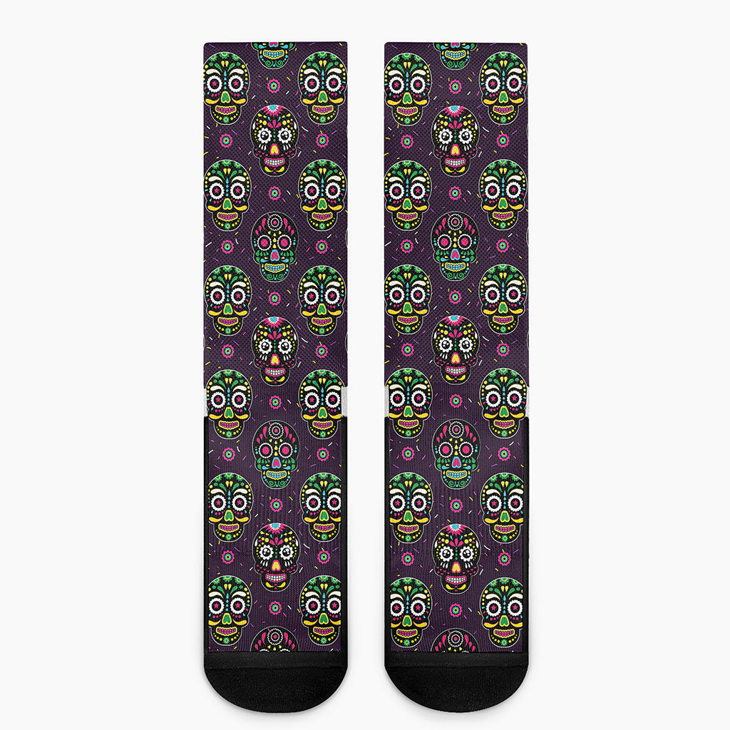 Day Of The Dead Sugar Skull Print Crew Socks