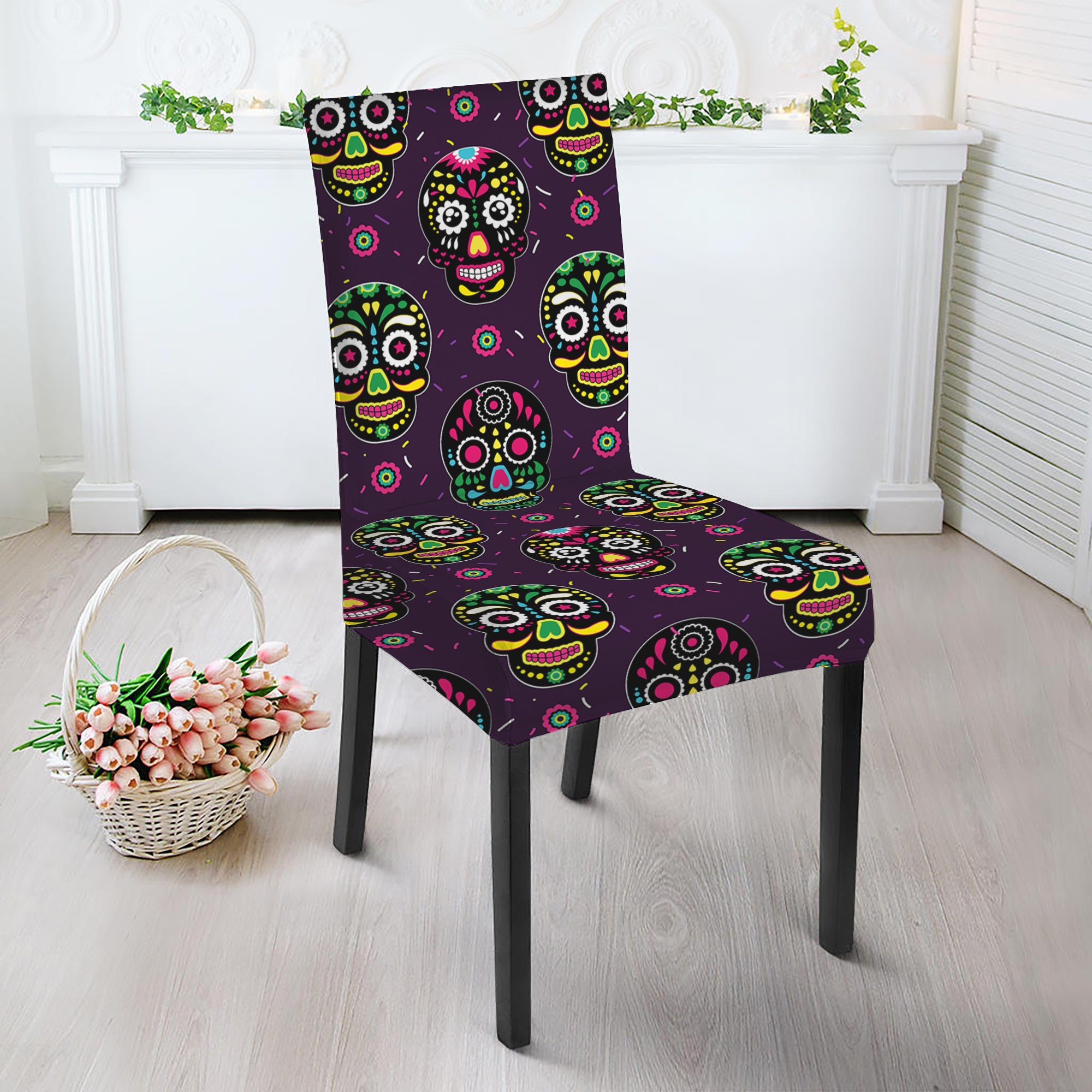 Day Of The Dead Sugar Skull Print Dining Chair Slipcover