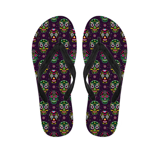 Day Of The Dead Sugar Skull Print Flip Flops