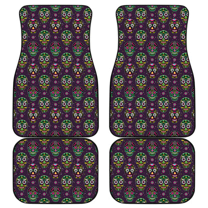 Day Of The Dead Sugar Skull Print Front and Back Car Floor Mats