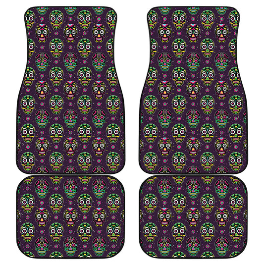 Day Of The Dead Sugar Skull Print Front and Back Car Floor Mats