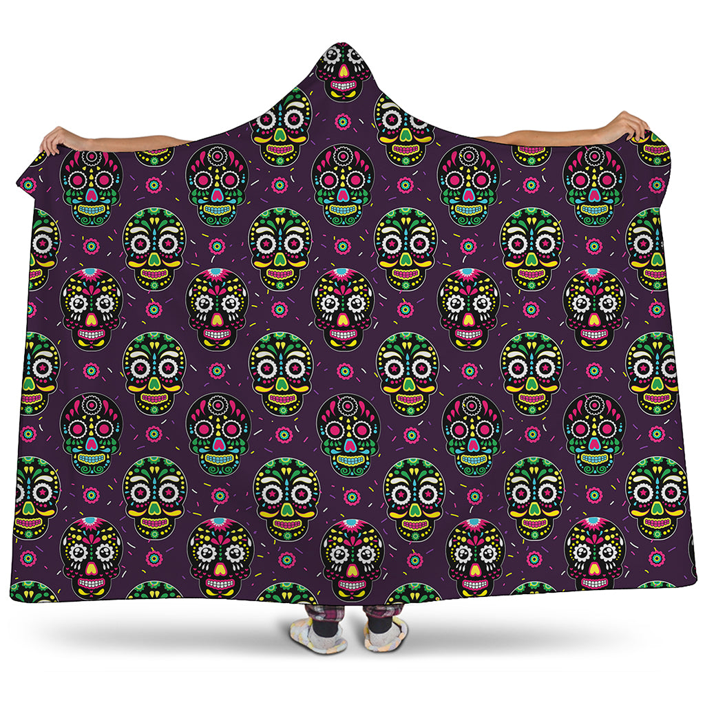 Day Of The Dead Sugar Skull Print Hooded Blanket