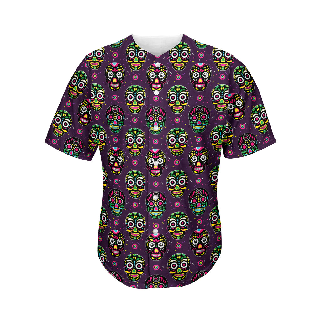 Day Of The Dead Sugar Skull Print Men's Baseball Jersey