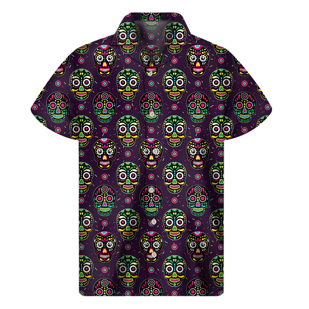 Day Of The Dead Sugar Skull Print Men's Short Sleeve Shirt