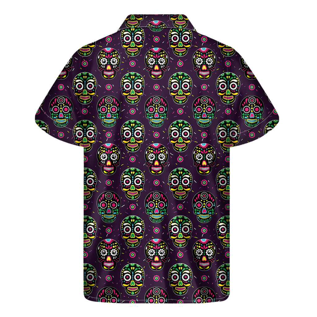 Day Of The Dead Sugar Skull Print Men's Short Sleeve Shirt