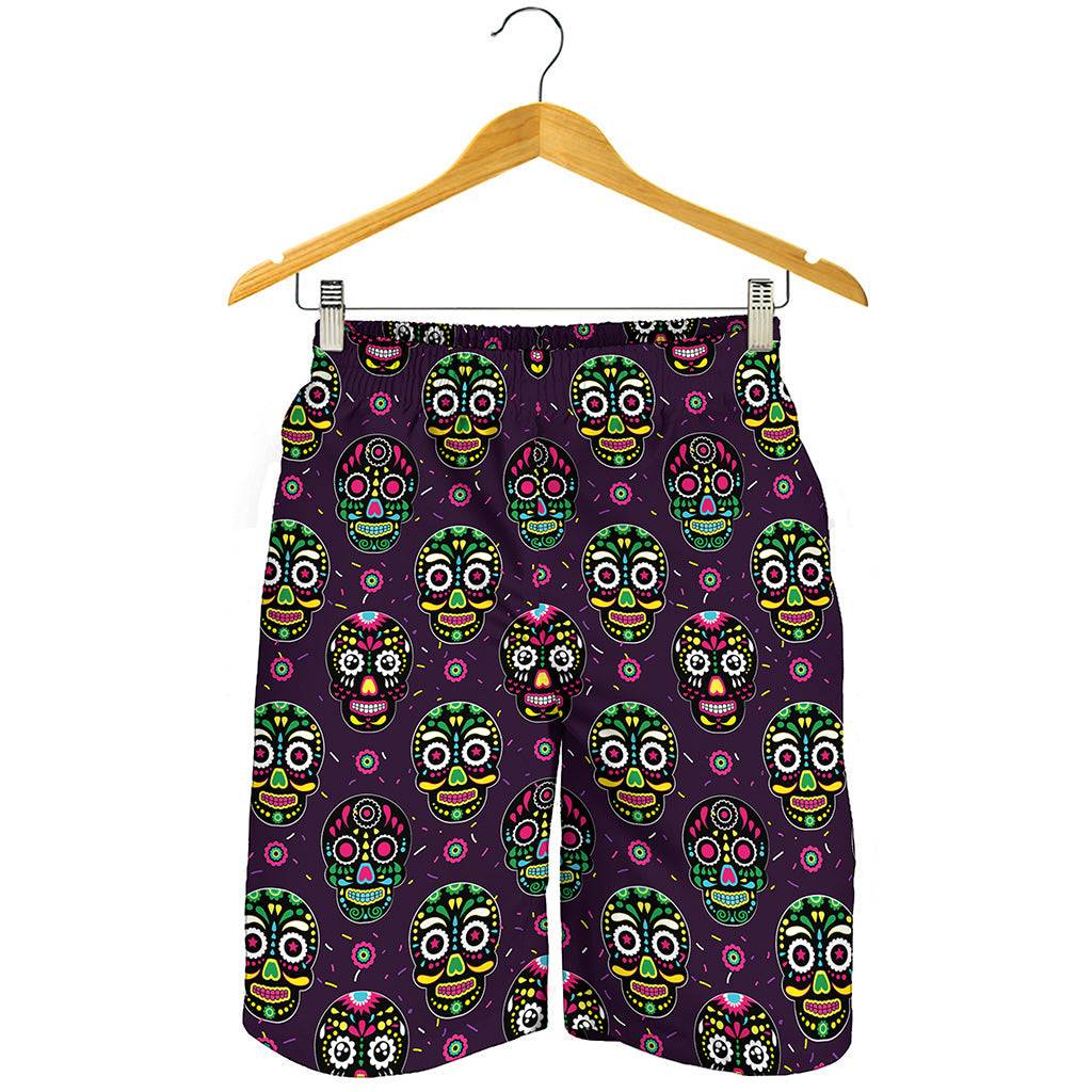Day Of The Dead Sugar Skull Print Men's Shorts