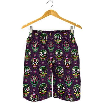 Day Of The Dead Sugar Skull Print Men's Shorts