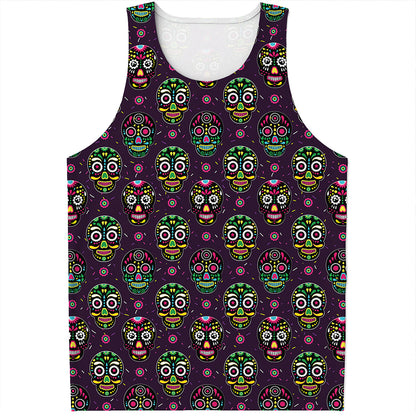 Day Of The Dead Sugar Skull Print Men's Tank Top