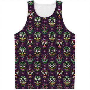 Day Of The Dead Sugar Skull Print Men's Tank Top