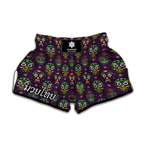 Day Of The Dead Sugar Skull Print Muay Thai Boxing Shorts