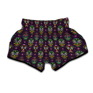 Day Of The Dead Sugar Skull Print Muay Thai Boxing Shorts