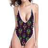 Day Of The Dead Sugar Skull Print One Piece High Cut Swimsuit