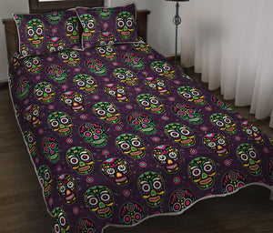 Day Of The Dead Sugar Skull Print Quilt Bed Set