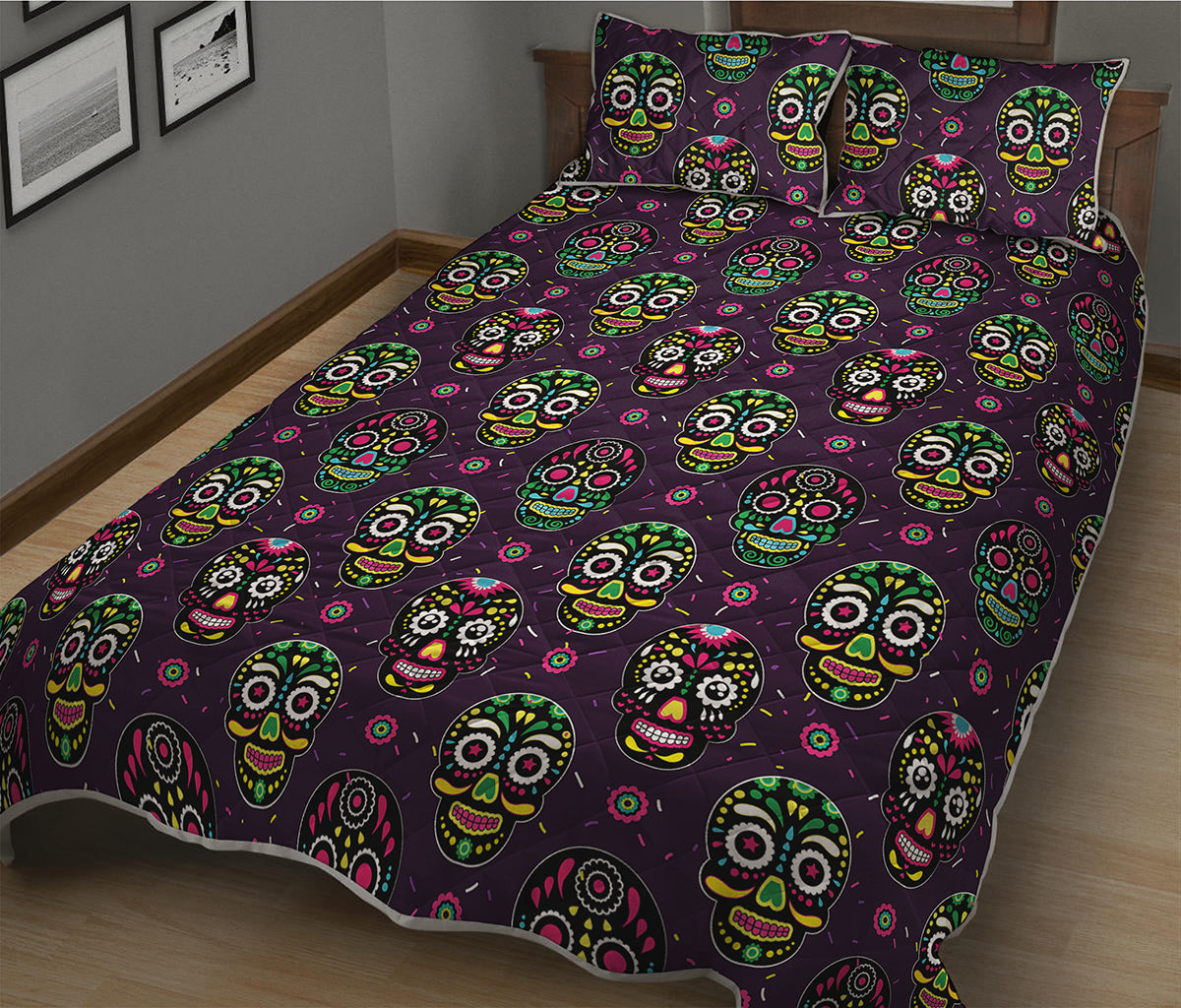 Day Of The Dead Sugar Skull Print Quilt Bed Set