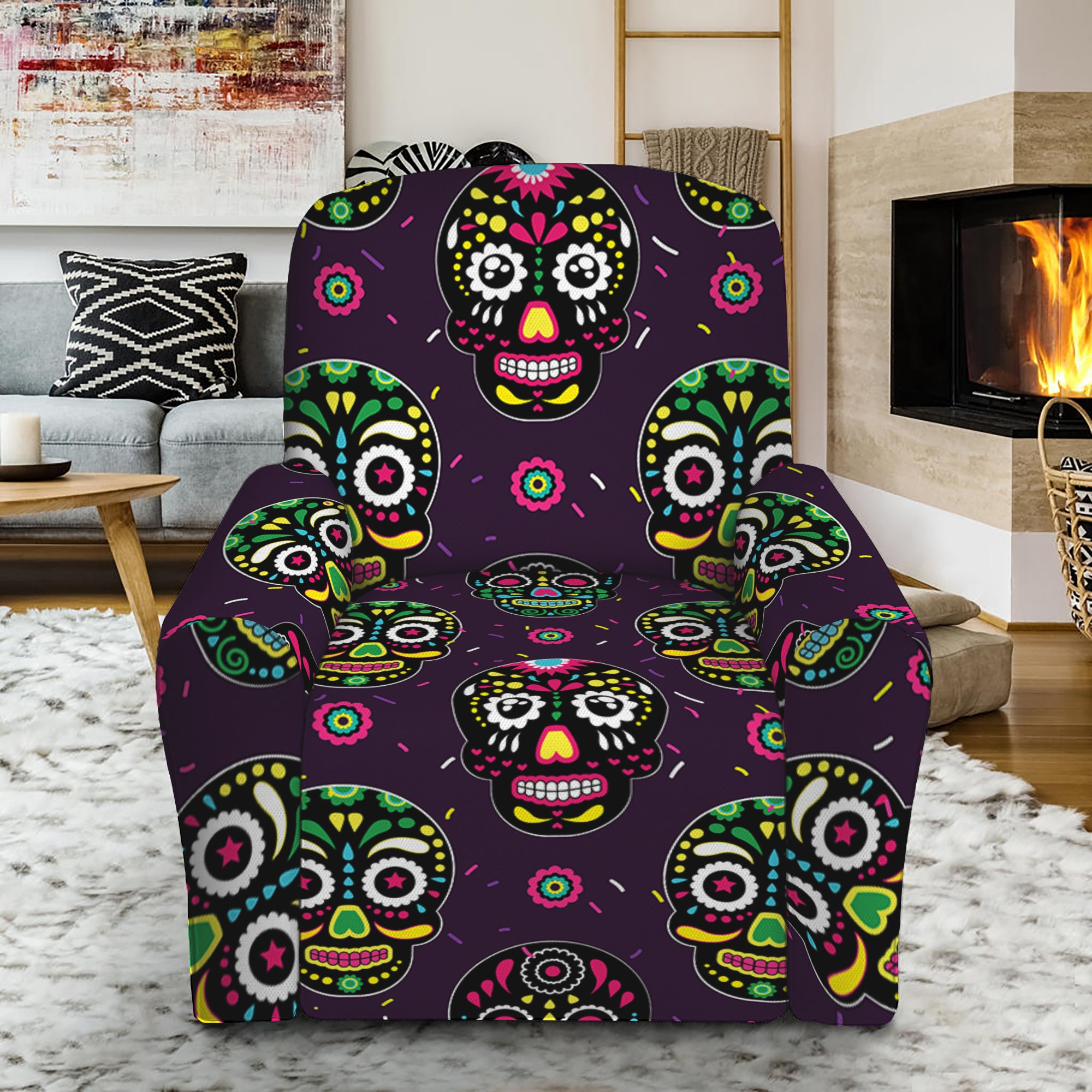 Day Of The Dead Sugar Skull Print Recliner Slipcover