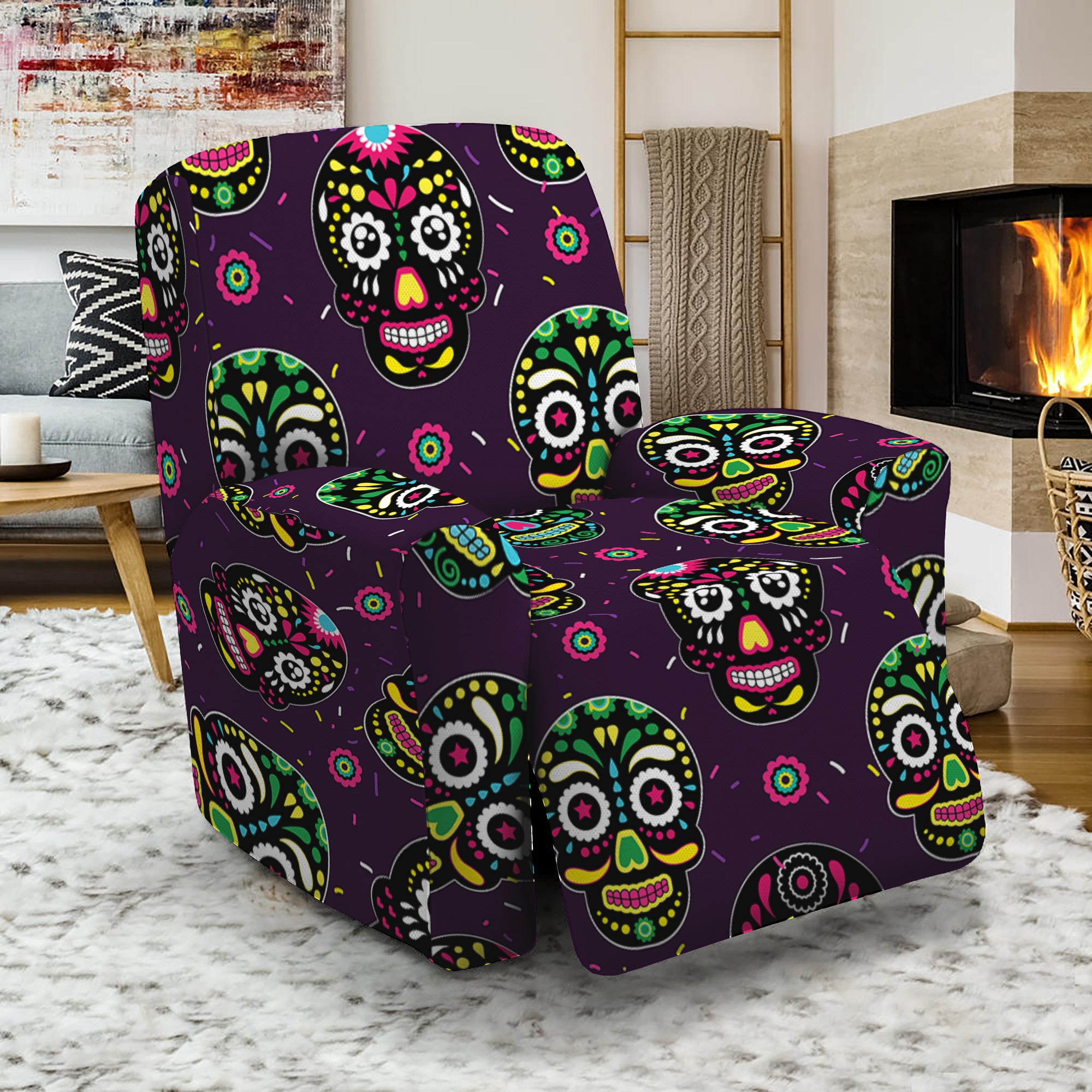 Day Of The Dead Sugar Skull Print Recliner Slipcover