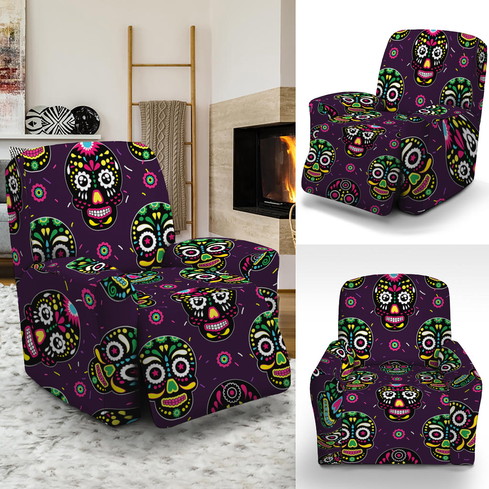 Day Of The Dead Sugar Skull Print Recliner Slipcover