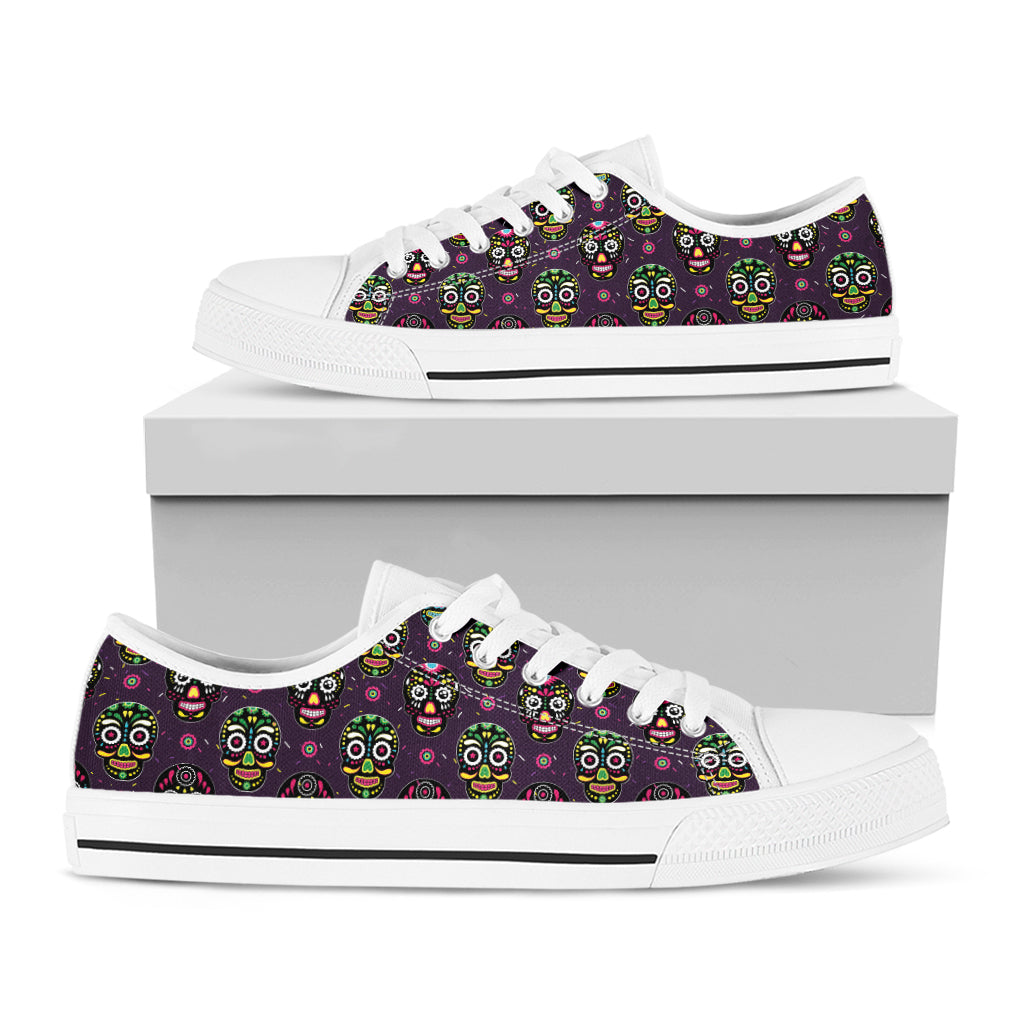 Day Of The Dead Sugar Skull Print White Low Top Shoes