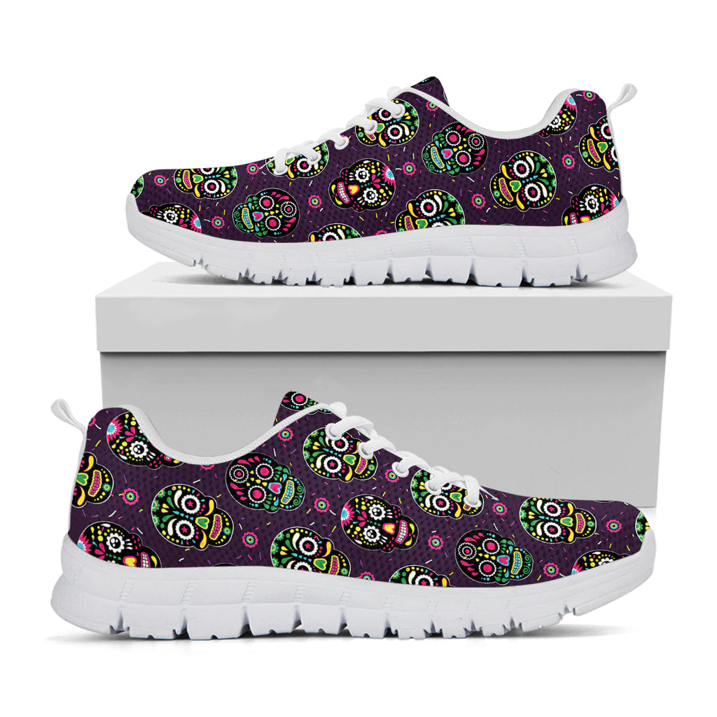 Day Of The Dead Sugar Skull Print White Sneakers