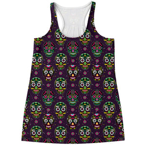 Day Of The Dead Sugar Skull Print Women's Racerback Tank Top