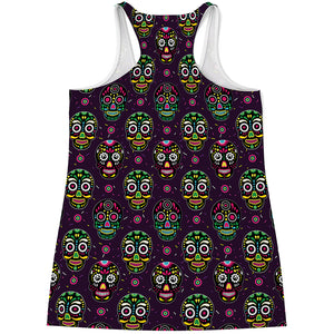 Day Of The Dead Sugar Skull Print Women's Racerback Tank Top