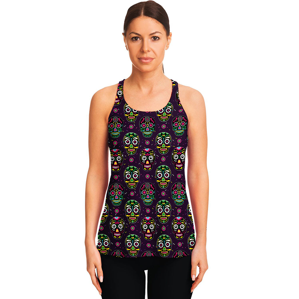 Day Of The Dead Sugar Skull Print Women's Racerback Tank Top