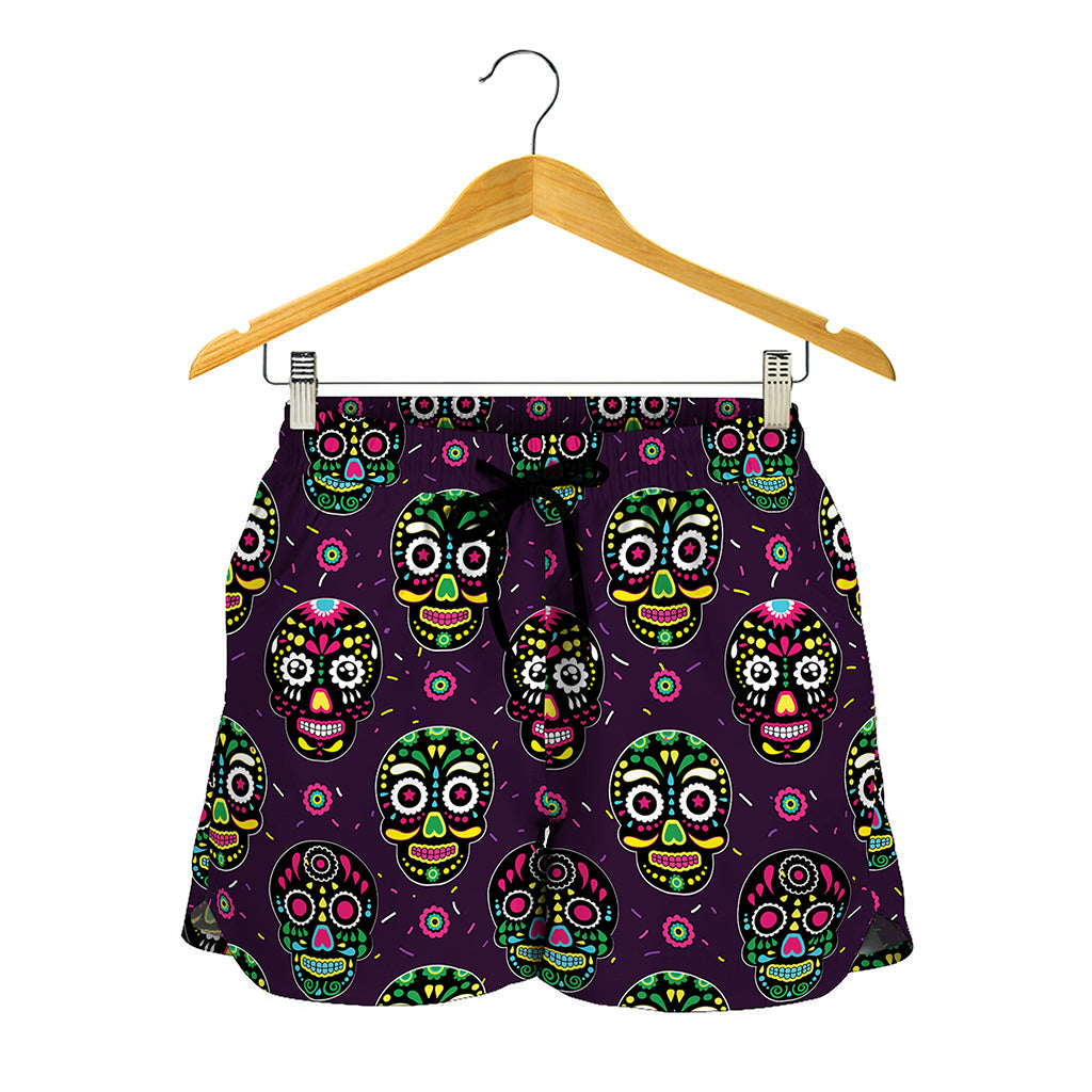 Day Of The Dead Sugar Skull Print Women's Shorts