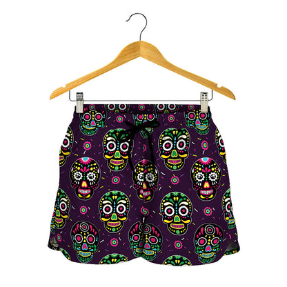 Day Of The Dead Sugar Skull Print Women's Shorts