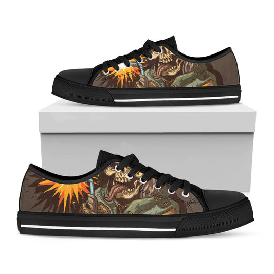 Dead Welder Print Black Low Top Shoes 