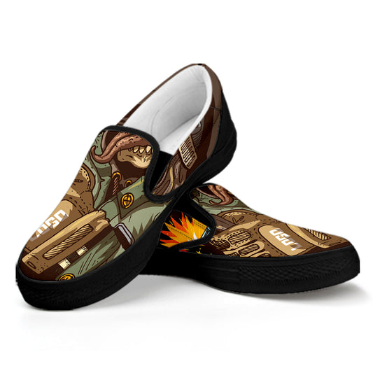 Dead Welder Print Black Slip On Shoes