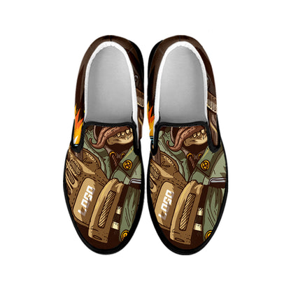 Dead Welder Print Black Slip On Shoes