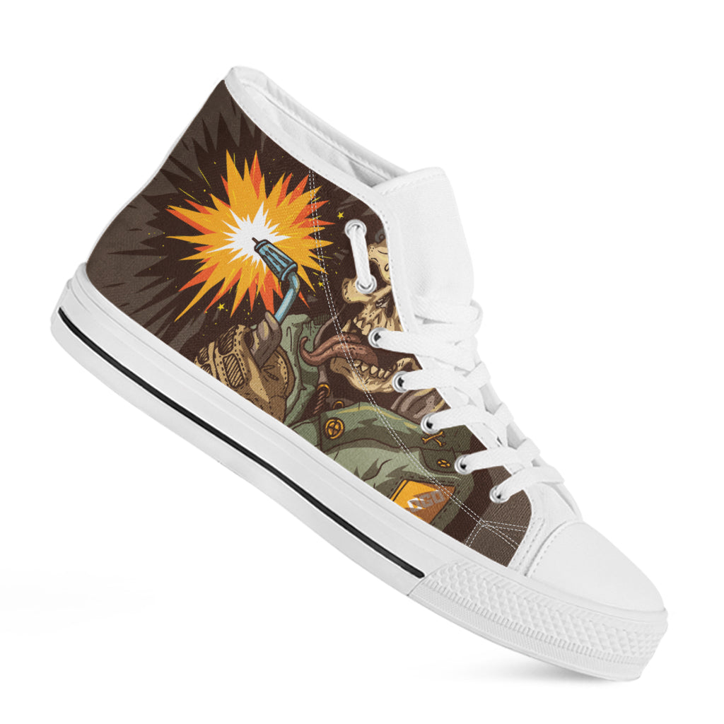 Dead Welder Print White High Top Shoes