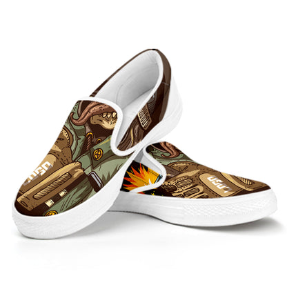 Dead Welder Print White Slip On Shoes