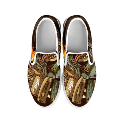 Dead Welder Print White Slip On Shoes