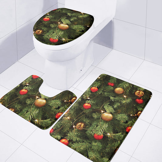 Decorated Christmas Tree Print 3 Piece Bath Mat Set
