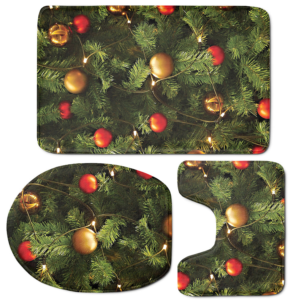 Decorated Christmas Tree Print 3 Piece Bath Mat Set