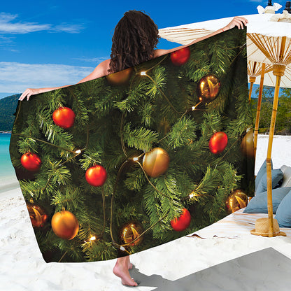 Decorated Christmas Tree Print Beach Sarong Wrap