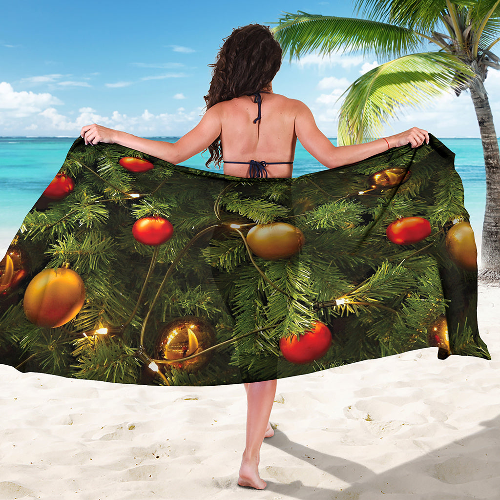 Decorated Christmas Tree Print Beach Sarong Wrap