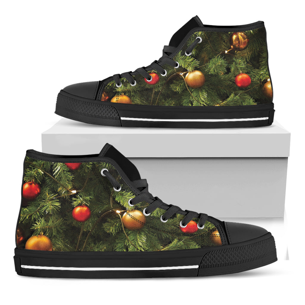 Decorated Christmas Tree Print Black High Top Shoes