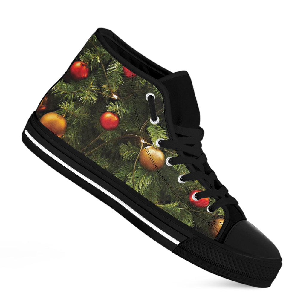 Decorated Christmas Tree Print Black High Top Shoes