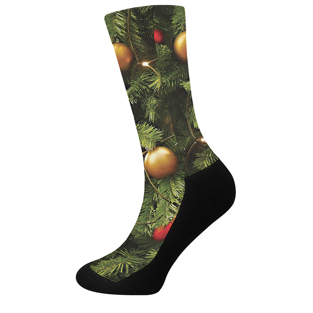 Decorated Christmas Tree Print Crew Socks