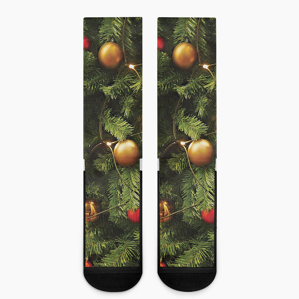 Decorated Christmas Tree Print Crew Socks