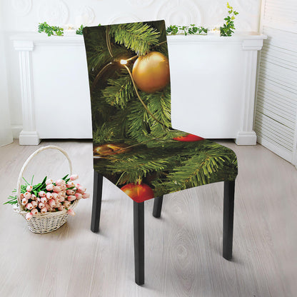 Decorated Christmas Tree Print Dining Chair Slipcover