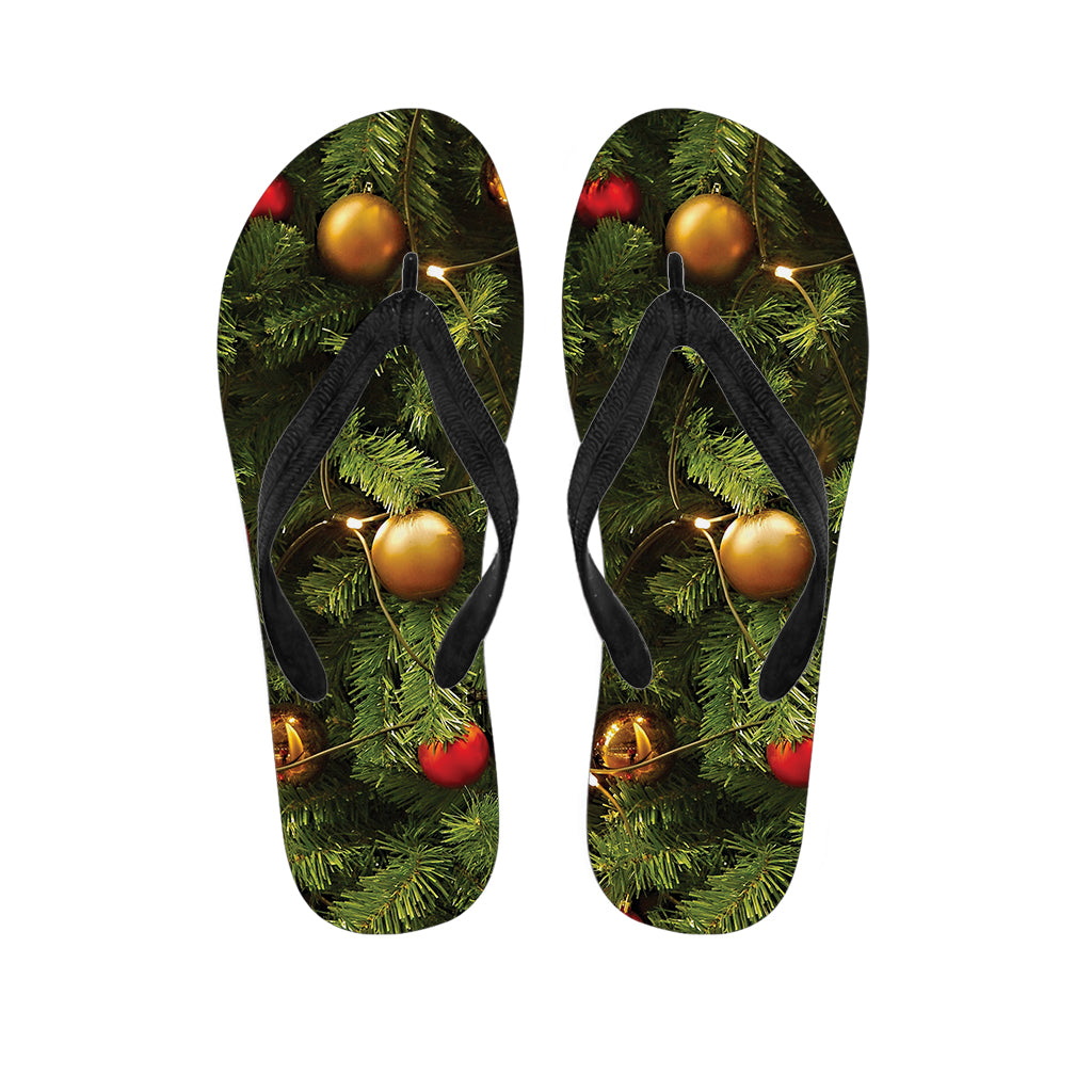 Decorated Christmas Tree Print Flip Flops