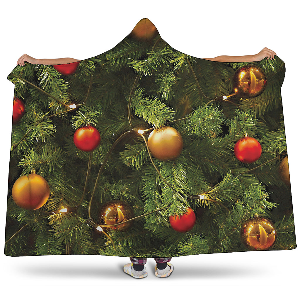 Decorated Christmas Tree Print Hooded Blanket